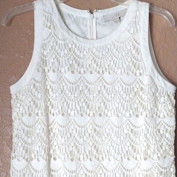 LOFT Dress Sheath Whìte Crochet Lace ScallopTheme Size 6P - Picture 2 of 12